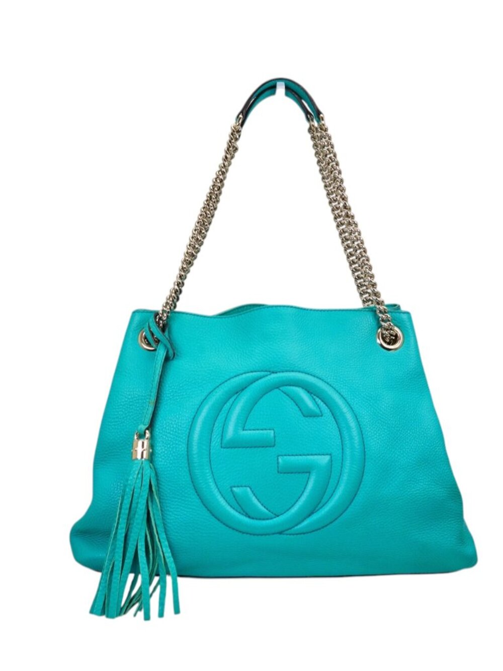 Gucci Soho Chain Shoulder Bag in Turquoise Pebbled Calfskin Leather